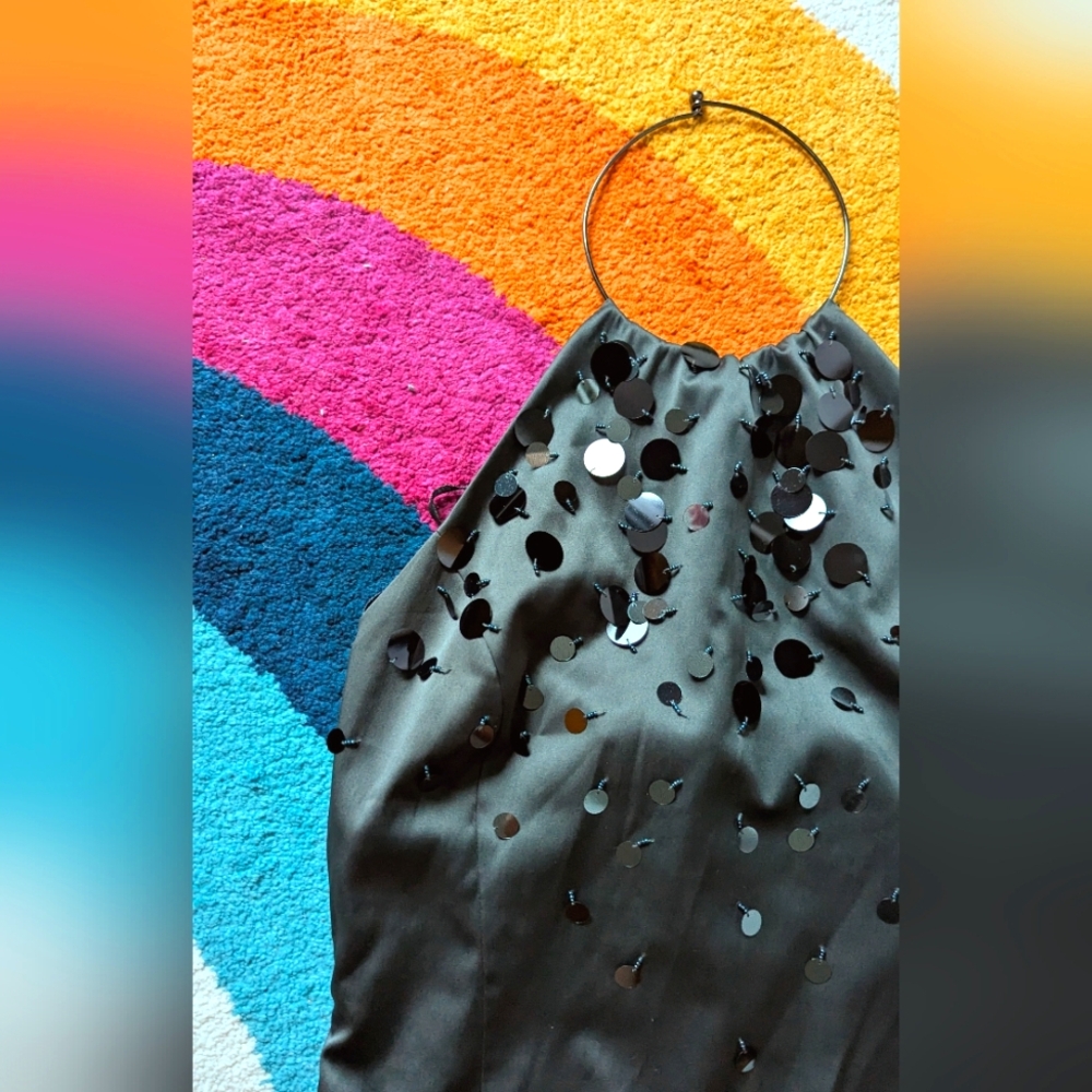 H&M Black Sequin Satin Dress Y2K Style - Picture 1 of 15